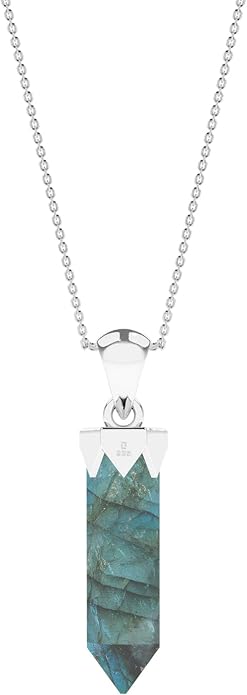 Hexagonal Shape Natural Gemstone Pendant Necklace for Women, Birthstone Jewelry Gifts for Her Birthday, Anniversary, Graduation (15x3.5mm, Bezel-Set)