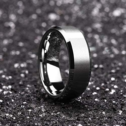 King Will Tungsten Men's Wedding Ring - Available in 6mm to 10mm, Black/Silver, Matte Finish, Beveled Polished Edge, Comfort Fit