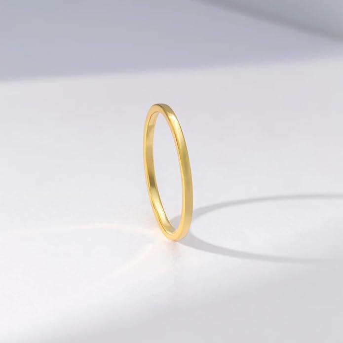14K Gold Vermeil Ring for Women, Minimalist Stackable Band, 925 Sterling Silver Statement & Everyday Jewelry, Gifts for Women