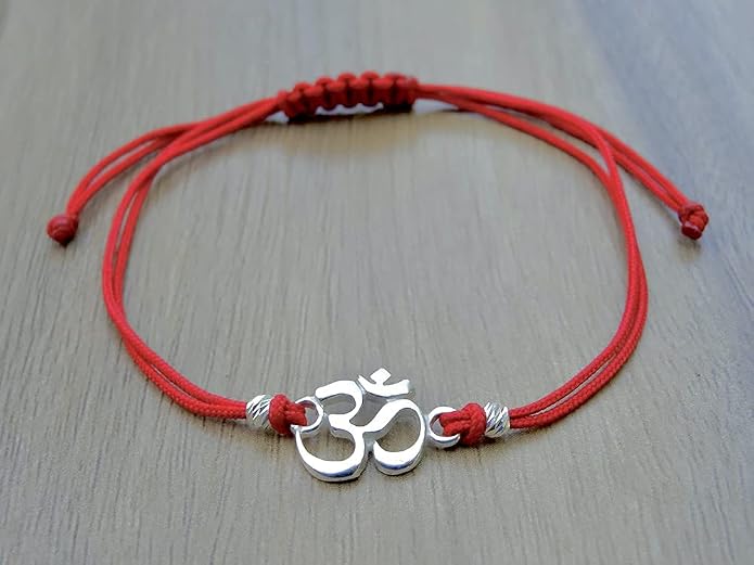 Om Bracelet Red String Sterling Silver 925 Chakra Healed Buddha Yoga Spiritual Charm Adjustable Size Unisex Handmade Jewelry