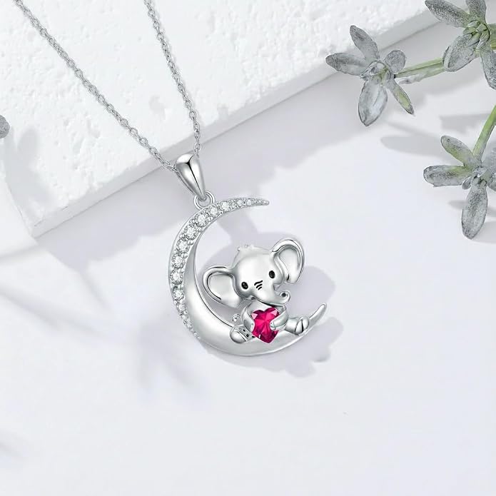 PROESS Animal Birthstone Necklace 925 Sterling Silver Otter/Axolotl/Hippo/Elephant/Dachshund/Monkey/Red Panda Pendant Necklace Animal Birthstone Jewelry Gifts for Women