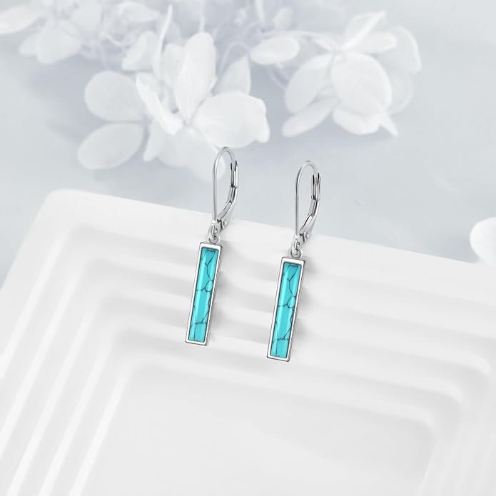 CRMAD Abalone Shell Bar Earrings for Women Sterling Silver Leverback Earrings Abalone Jewelry Gift