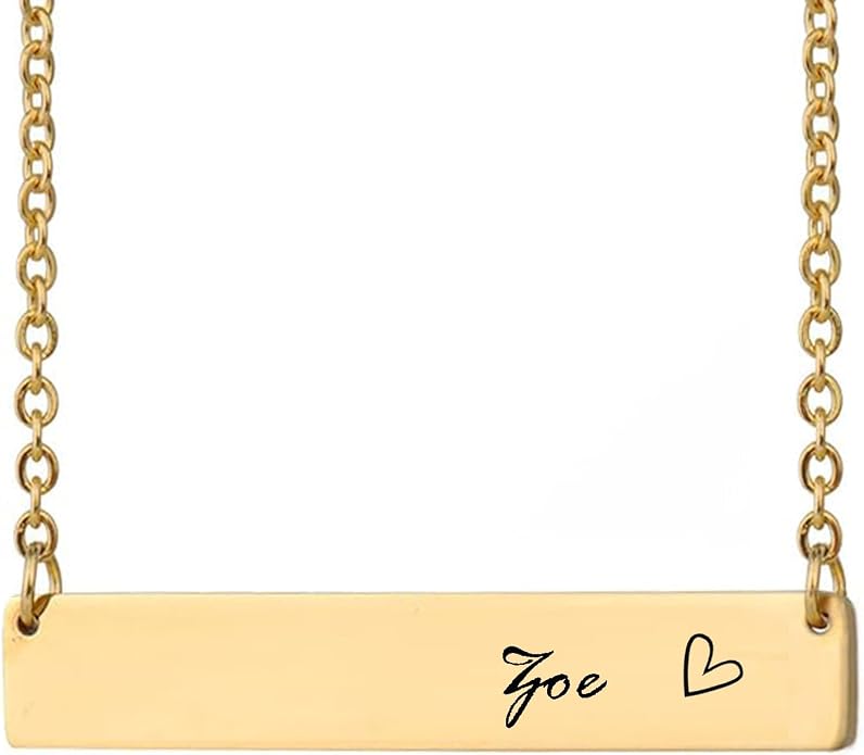 HUAN XUN Custom Bar Necklace Personalized Engraved Name Bar Necklace for Women Customized Stainless Steel Heart Pendant Bar Jewelry Gift for Her Mother Day Christmas