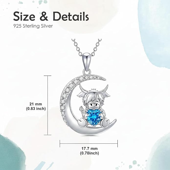 PROESS Animal Birthstone Necklace 925 Sterling Silver Otter/Axolotl/Hippo/Elephant/Dachshund/Monkey/Red Panda Pendant Necklace Animal Birthstone Jewelry Gifts for Women