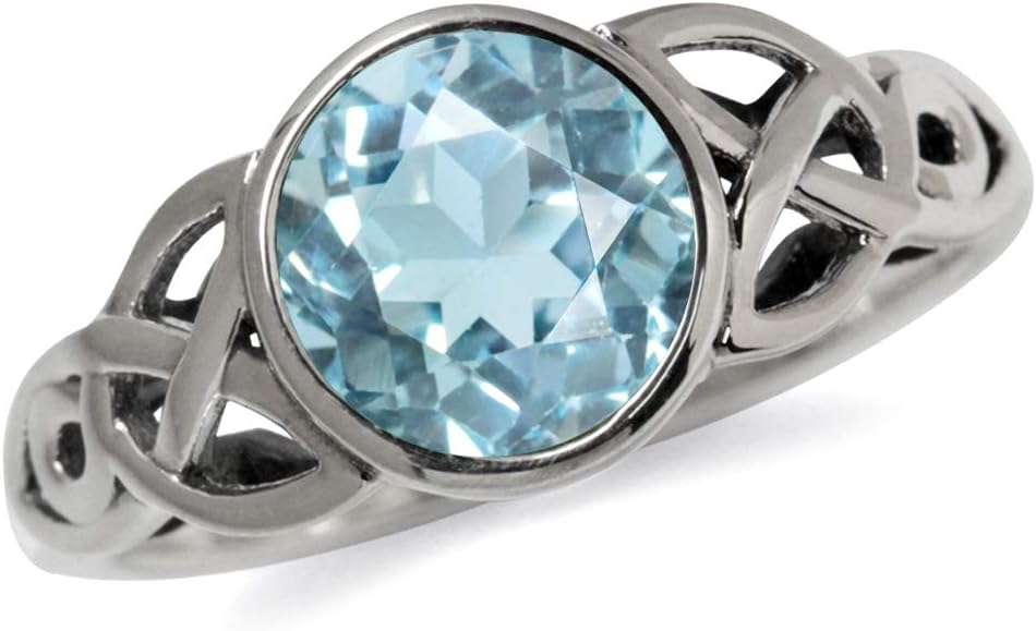 Silvershake 8MM Round Genuine Gemstone 925 Sterling Silver Trinity Triquetra Celtic Knot Ring