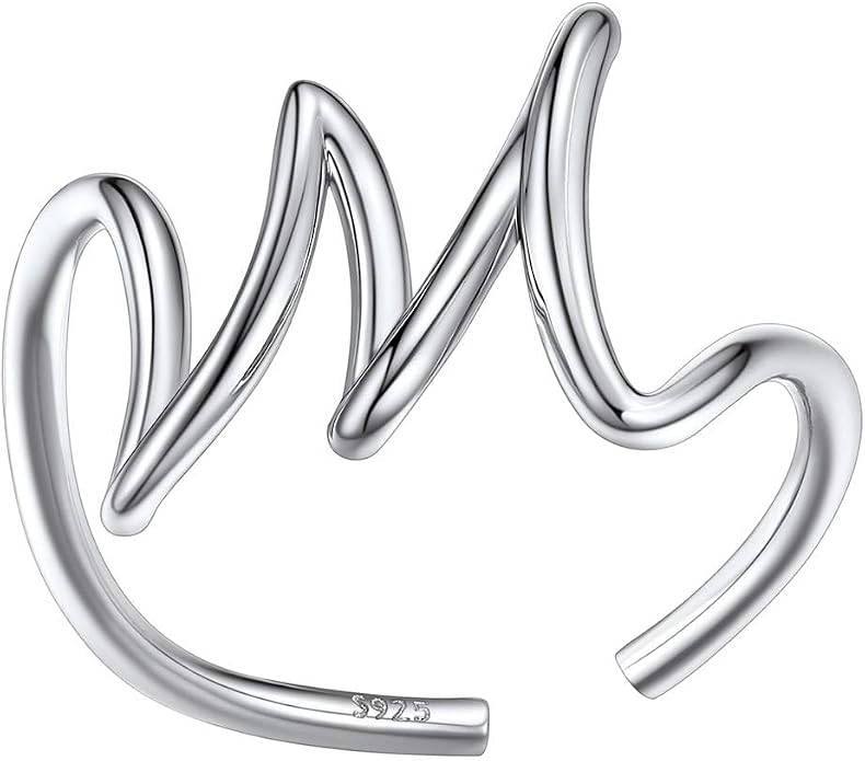 SILVERCUTE S925 Initial Rings, Adjustable Size 6-12 Statement Alphabet Letter A-Z Jewelry Personalized Twisted Initials Rings Sterling Silver Stacking Ring for Women