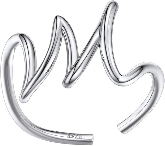 SILVERCUTE S925 Initial Rings, Adjustable Size 6-12 Statement Alphabet Letter A-Z Jewelry Personalized Twisted Initials Rings Sterling Silver Stacking Ring for Women