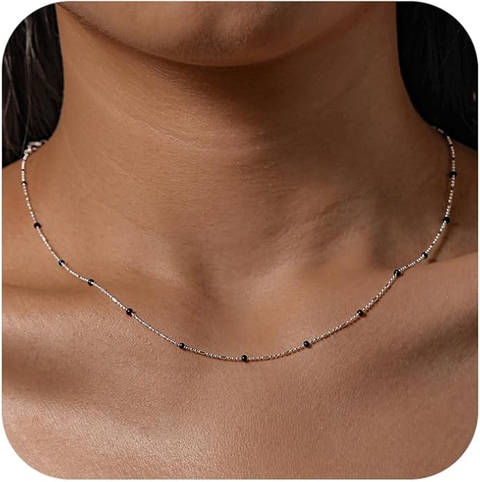 Beaded Necklaces for Women S925 Sterling Silver Colorful Bead Necklace Rainbow Simple Chain Choker Hypoallergenic Necklace Bohemian Beaded Necklaces Unique Birthday Wedding Graduation Jewelry Gifts for Women