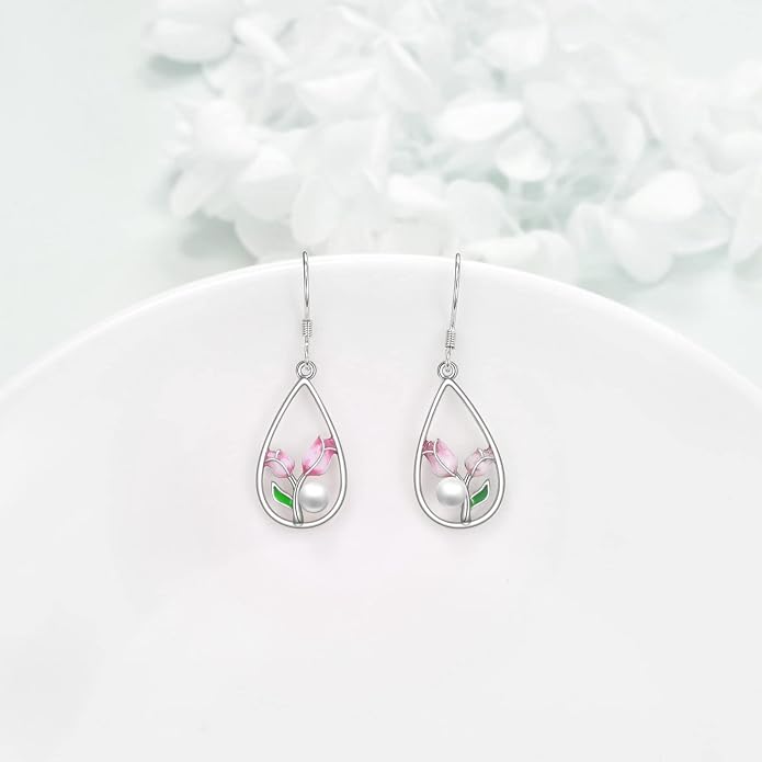 CRMAD Hummingbird/Bee/Leaves/Sunflower/Daisy/Dragonfly/Rose/Lotus Flower Sterling Silver Filigree Teardrop Earrings Abalone Shell Jewelry for Women