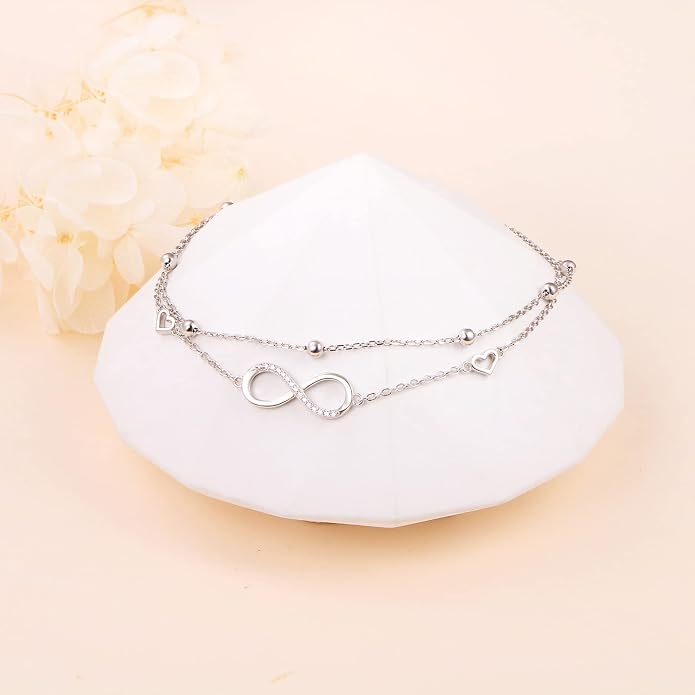 Alphm Anklet for Women S925 Sterling Silver Adjustable Foot Evil Eye Starfish Heart Bead Butterfly Celtic Knot Cross Multilayer Layered Ankle Bracelet Jewelry