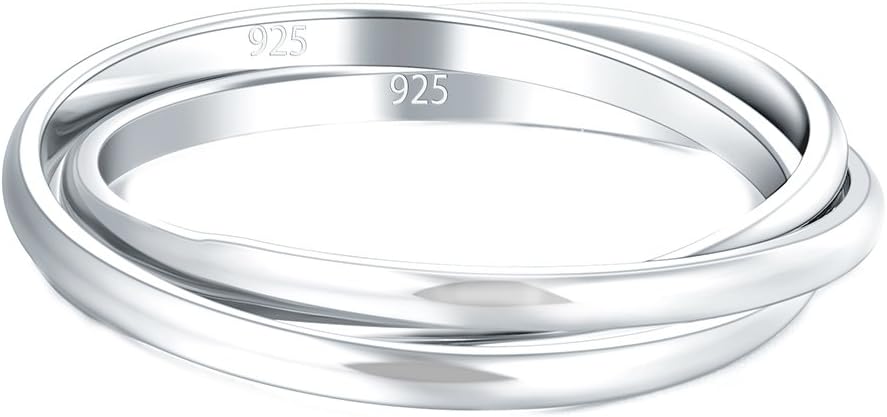 BORUO 925 Sterling Silver Ring, 14K Gold Plated Waterproof Fidget Anxiety Ring, Triple Row Rolling Interlocking Stacking High Polish Band for Women, Men| Each Band Width 1.8mm 3mm Size 4-12