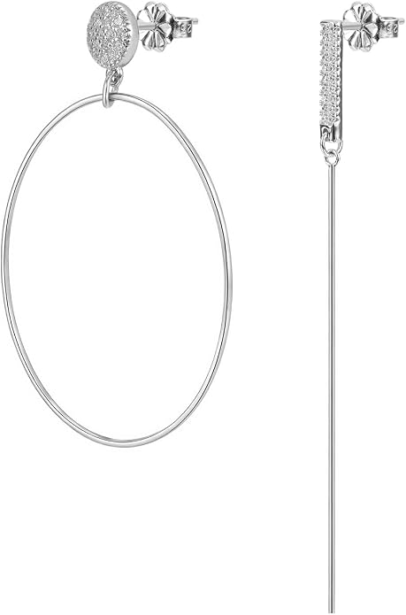 Asymmetrical Chain Dangle Earrings for Women 18K Gold Plated 925 Silver Circle and Long Ear Pin Tassel Chain Triangle Wing-Inspired 6A CZ Drop Earring Geometric Symbolic Earrings Jewelry Gifts