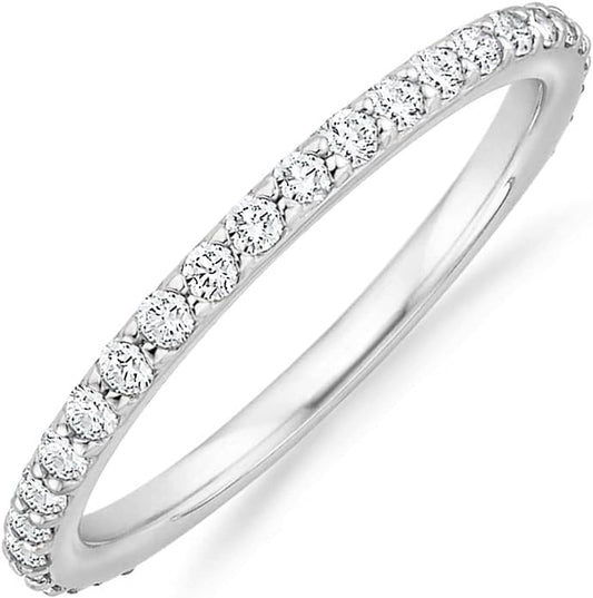 PAVOI 14K Gold Plated Eternity Ring | Stackable Cubic Zirconia Gold Band Ring | Dainty Diamond-Inspired Womens Wedding Jewelry