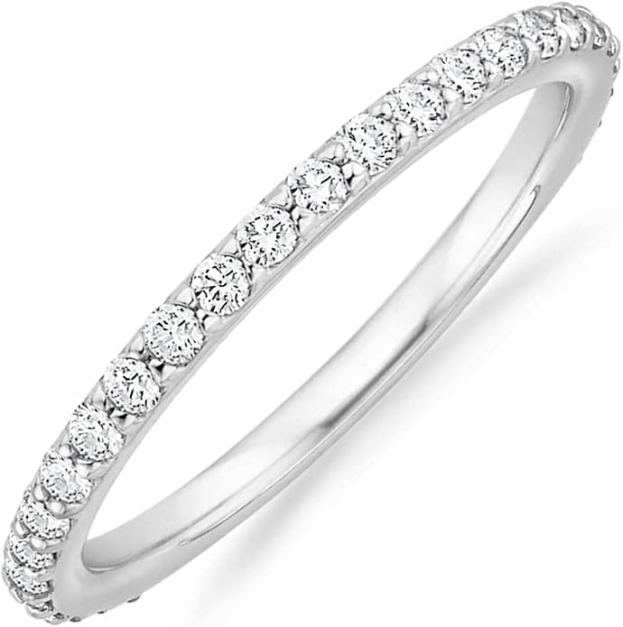 PAVOI 14K Gold Plated Eternity Ring | Stackable Cubic Zirconia Gold Band Ring | Dainty Diamond-Inspired Womens Wedding Jewelry