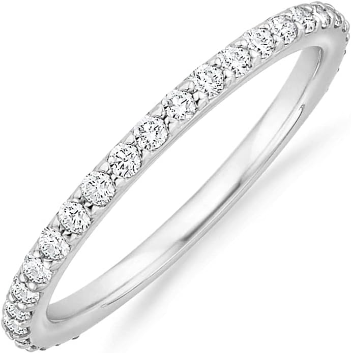 PAVOI 14K Gold Plated Eternity Ring | Stackable Cubic Zirconia Gold Band Ring | Dainty Diamond-Inspired Womens Wedding Jewelry