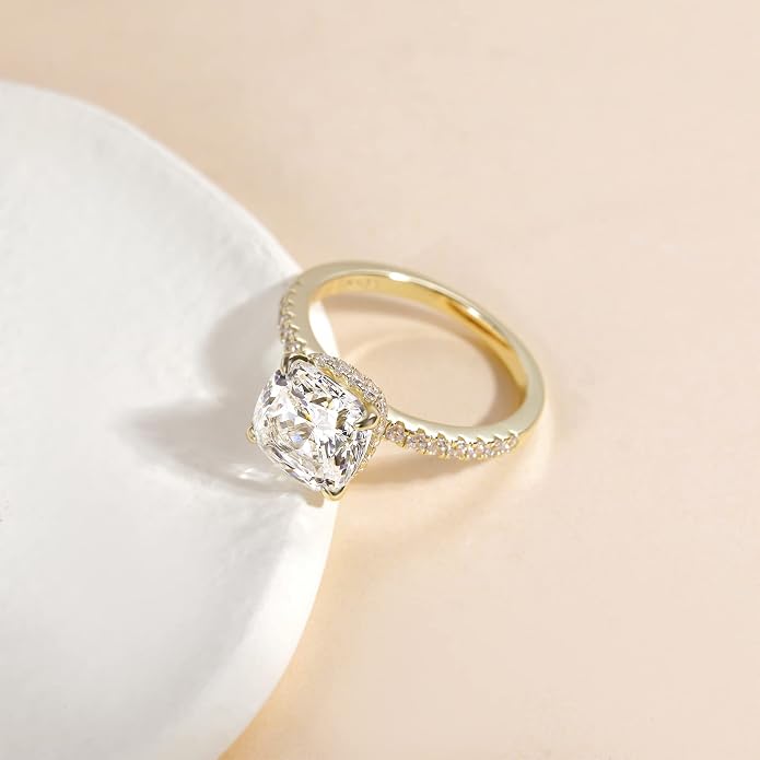 EAMTI 3.5CT 925 Sterling Silver Rings Cushion Cut Cubic Zirconia CZ Engagement Wedding Bands for Women Promise Rings for Her Size 3-11