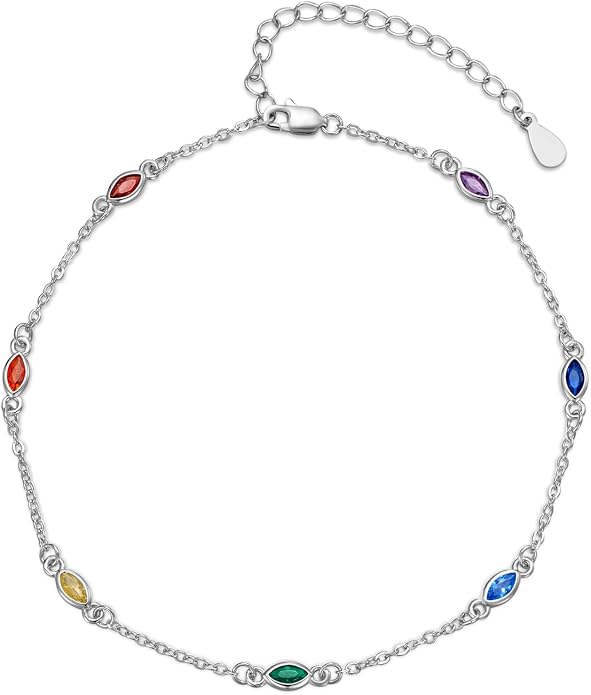 MEDWISE Sterling Silver Chakra Anklet 7 Chakra Beach Anklet Bracelet Link Chain Ankle Bracelet Gift for Women