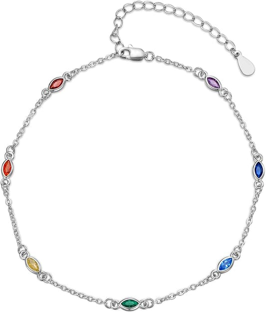 MEDWISE Sterling Silver Chakra Anklet 7 Chakra Beach Anklet Bracelet Link Chain Ankle Bracelet Gift for Women