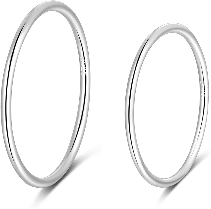 CANDYFANCY 925 Sterling Silver 1.2mm Stacked Midi Thin Rings for Women Knuckle Ring Band Stacking Ring Set Size 2.5-8.5