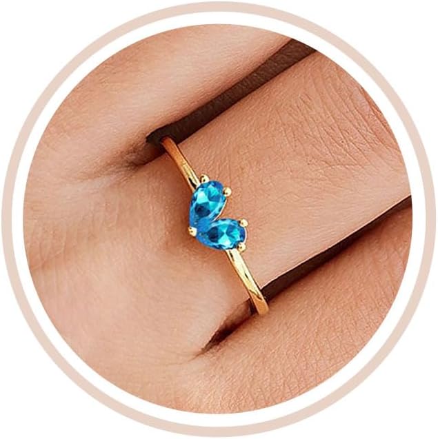 Mothers Day Gifts Gold Heart Birthstone Rings for Women Non Tarnish Stackable Pinky Ring Dainty 14K Gold Plated CZ Gemstone Ring Wedding Promise Ring Birthday Jewelry Gift for Mom