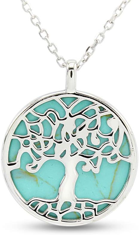 AFFY Turquoise Celtic Jewelry Silver Pendant, Tree of Life Necklace, Celtic Necklace Tree of Life for Women/Arbol de la Vida Colgante, 18'' Sterling Silver 925 Chain