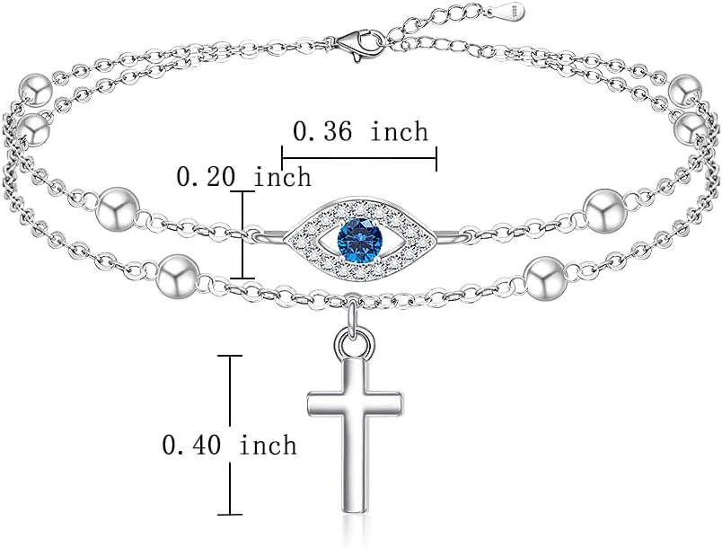 Evil Eye Anklet Sterling Silver Infinity Lotus Flower Evil Eye Anklets for Women Ankle Bracelets Turkish Blue Eyes Protection Chain Jewelry