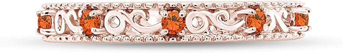 Jewel Zone US Filigree Eternity Wedding Band Ring for Women, Round Cut Simulated Gemstone Stackable Promise Ring in 14K Gold Plated 925 Sterling Silver Band Width 3.5mm – Elegant Jewelry for Her