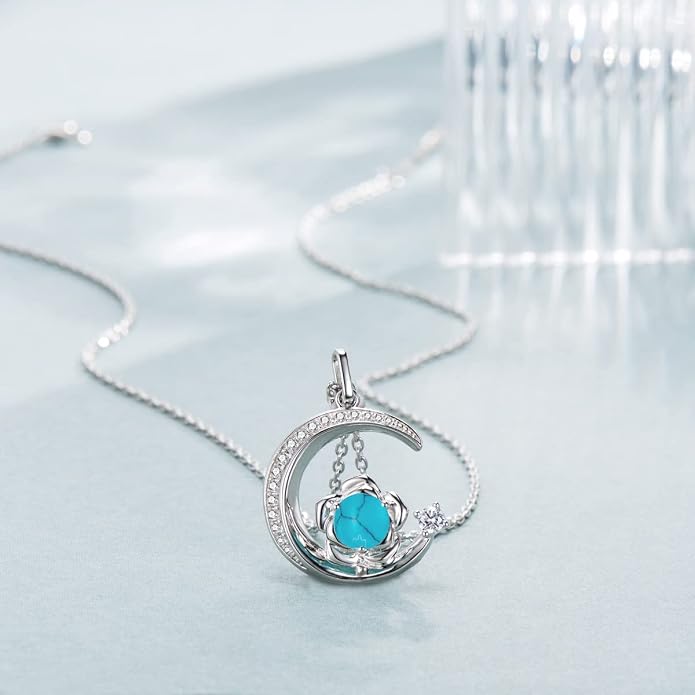 Birthstone Necklace for Women Sterling Silver Moon Pendant Necklaces Anniversary Birthday Fine Jewelry Gifts for Her Women Mother, Adjustable Chain