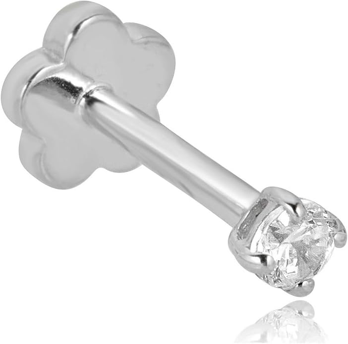 AVORA 14K Yellow/White Gold Simulated Diamond CZ Cartilage Piercing Flat Back Earring Body Jewelry (18 Gauge)