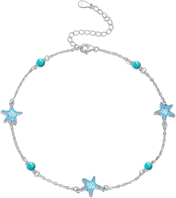 CRMAD Beach Starfish Anklet for Women Sterling Silver Moonstone Beach Anklet Irish Jewelry (starfish)