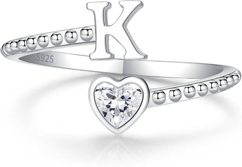 Step Forward 925 Sterling Silver Adjustable Initial Ring for Women | Non Tarnish Letter Rings for Lady | Alphabet Heart Thumb Rings | Capital Letter Jewelry Gifts