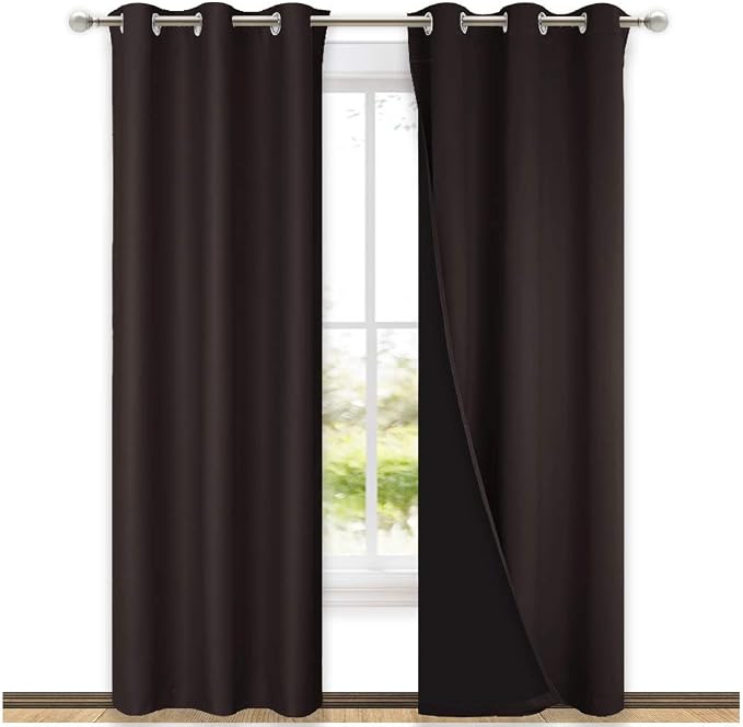 NICETOWN High End Thermal Curtains, Full Blackout Curtains 84 inches Long for Dining Room, Soundproof Window Treatment Drapes for Hall Room, Brown, 42 inches Wide Per Panel, Set of 2 Panels