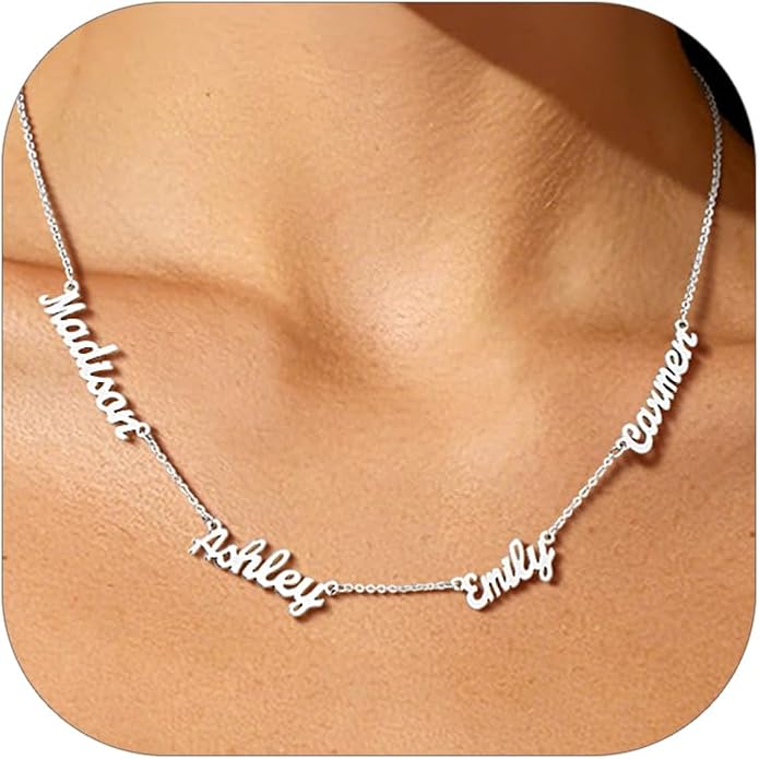 Custom4U Custom Name Necklace for Women, Personalized 1-5 Name Necklace, Sterling Silver/Stainless Steel 14K Gold Plated Nameplate Necklaces, Gift for Mom Wife Anniversary Birthday with Box