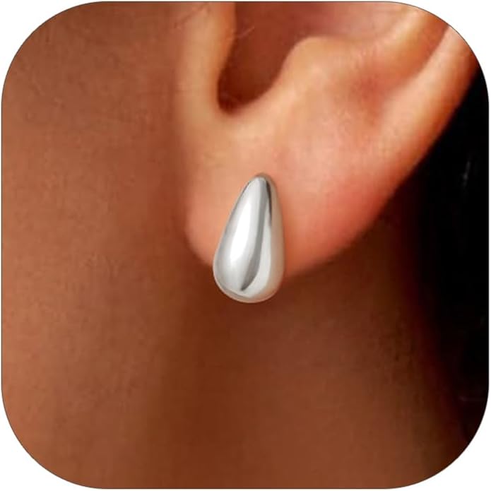 KeyStyle Chunky Gold Hoop Earrings for Women Trendy, Stainless Steel TearDrop Hoops Earring, Lightweight Water Drop Ear Jewerly