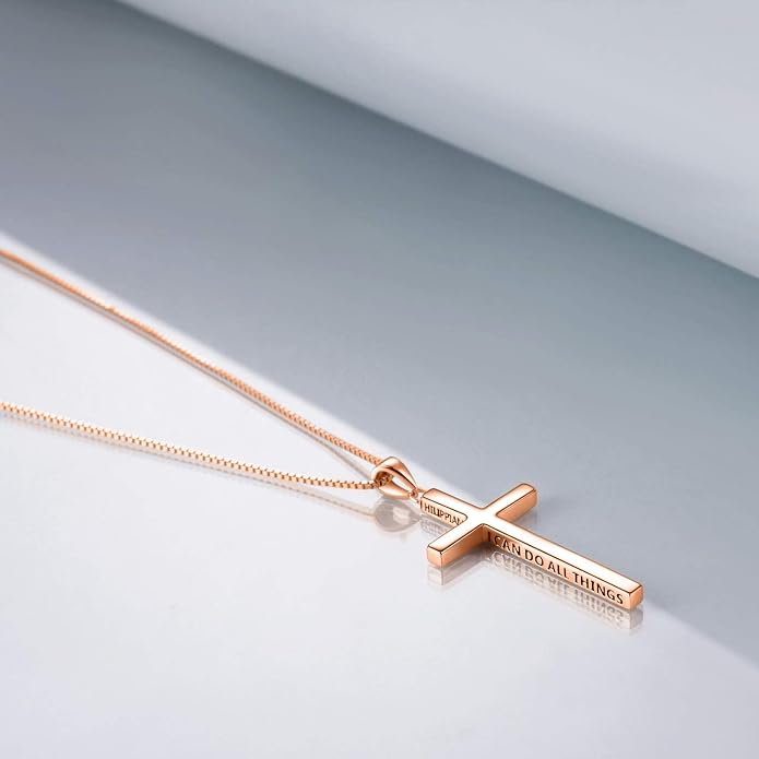 POPLYKE Cross Necklace 925 Sterling Silver Philippians 4:13 I Can Do All The Things Inspirational Necklace Gifts for Women Men 20+2''