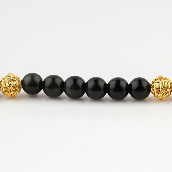AAA Grade Natural Gemstone Beaded Bracelet, 14K Gold Plated with Evil Charm, Wicca & Reiki Healing Crystals, Handmade Bohemian Jewelry, Christmas Gift for Women (7+1inch)