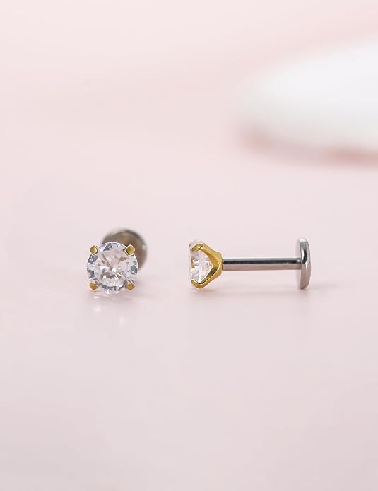 Limerencia 2Pcs 18g Titanium Internally Threaded Tragus Piercing Jewelry Nose Studs Flat Back Earrings Labret, Lip, Helix, Cartilage, Conch, Medusa Piercing for Women Men Sensitive Ears