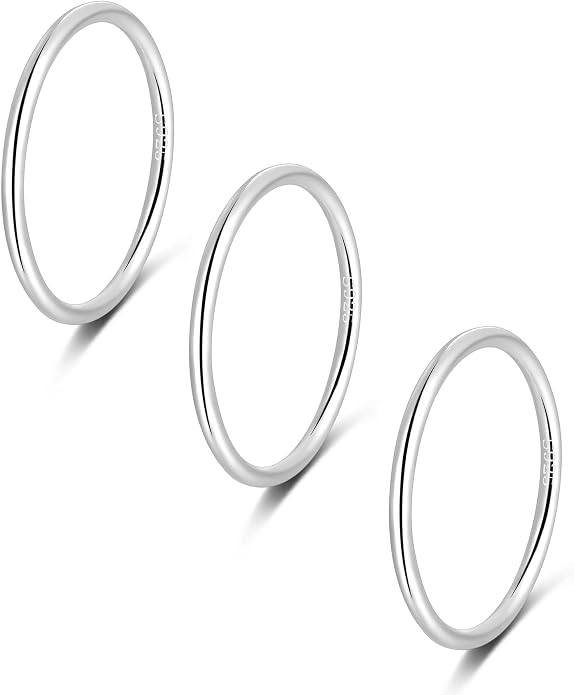 CANDYFANCY 925 Sterling Silver 1.2mm Stacking Midi Thin Rings Thumb Pinky Ring Stack Knuckle Rings for Women Band Ring Size 2.5-8.5