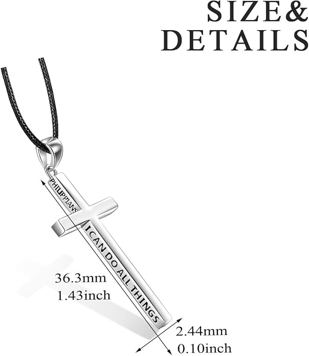 POPLYKE Cross Necklace 925 Sterling Silver Philippians 4:13 I Can Do All The Things Inspirational Necklace Gifts for Women Men 20+2''