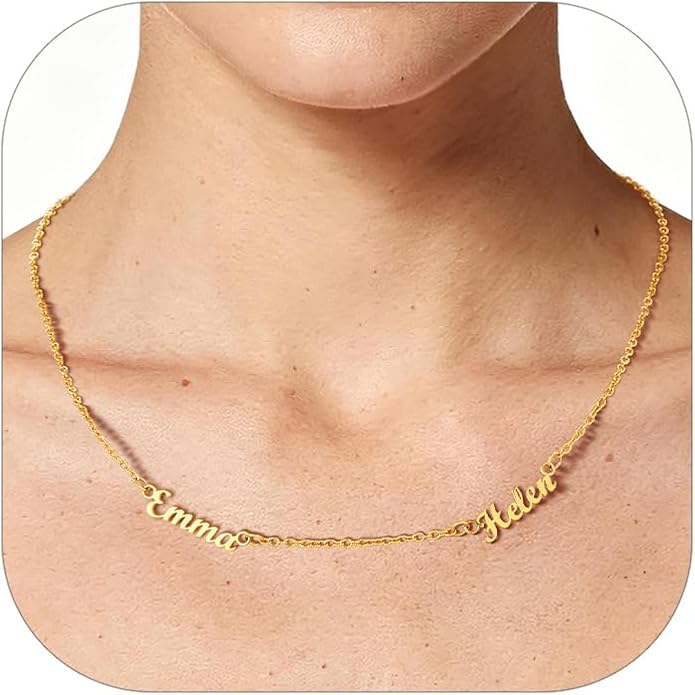Custom4U Custom Name Necklace for Women, Personalized 1-5 Name Necklace, Sterling Silver/Stainless Steel 14K Gold Plated Nameplate Necklaces, Gift for Mom Wife Anniversary Birthday with Box