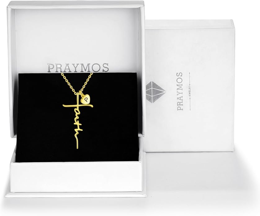 PRAYMOS Faith Cross Necklace for Women 925 Sterling Silver Pendant Necklace With Birthstone Initial Christian Religious Confirmation Baptism Mothers Day Gifts