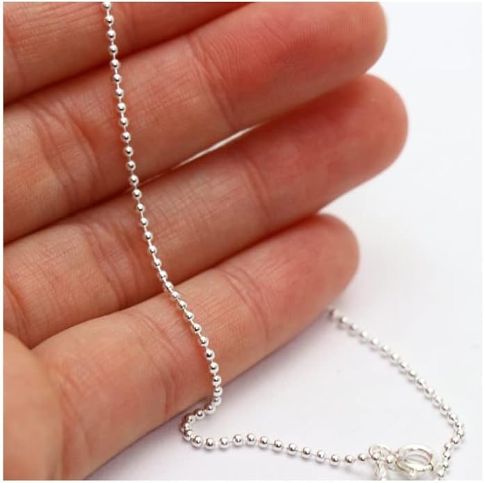 Verona Jewelers 925 Sterling Silver Italian 1.5MM, 2MM,3MM,4MM,5MM Silver Bead Ball Chain Necklace, Sterling Silver Bead Necklace, Italian Bead Necklace, Solid Dog Tag Chain Army Necklace