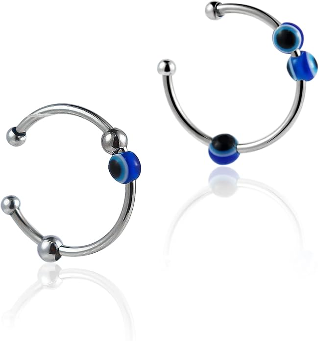 COLORFUL BLING Blue Evil Eye Anxiety Stackbale Rings Spinner Fidget Band Ring Thin Adjustable Stacking Relief for Women Anti Anxiety Jewelry-2pcs/Set