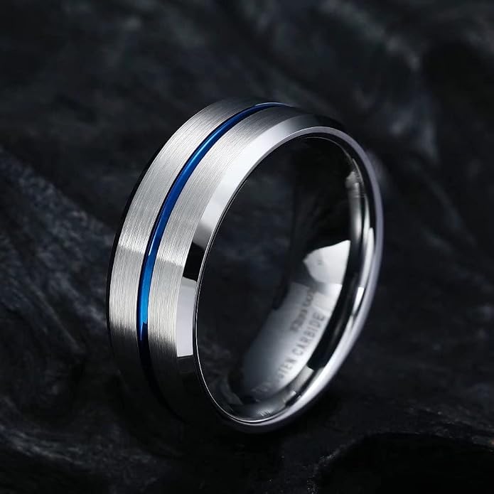 King Will Tungsten Carbide Wedding Band for Men Women-6/8/10mm Width Multicolor Available with Grooved Center Wedding Ring Suitable for Work, Gym Comfort Fit Size 4-16