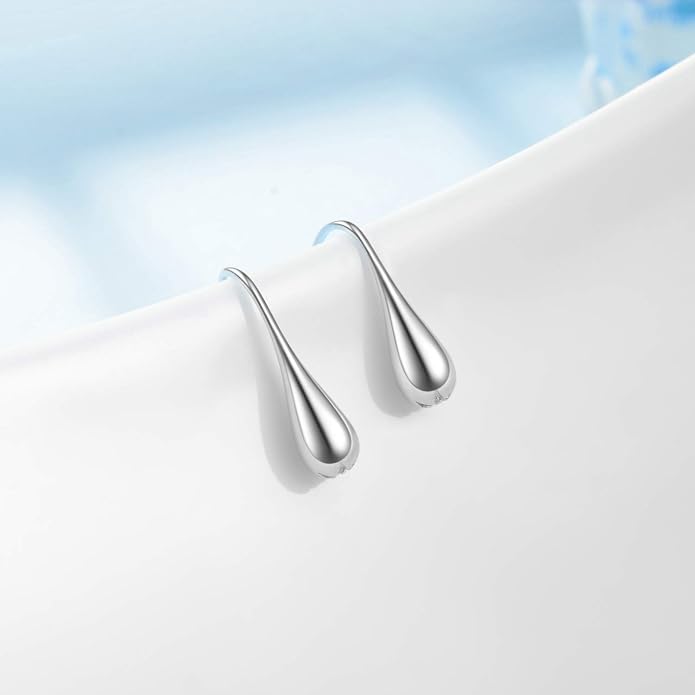 Pull Through Teardrop Dangle Earrings 925 Sterling Silver Simple Water Drop Earrings Birthday Mother's Day Christmas Gifts for Women