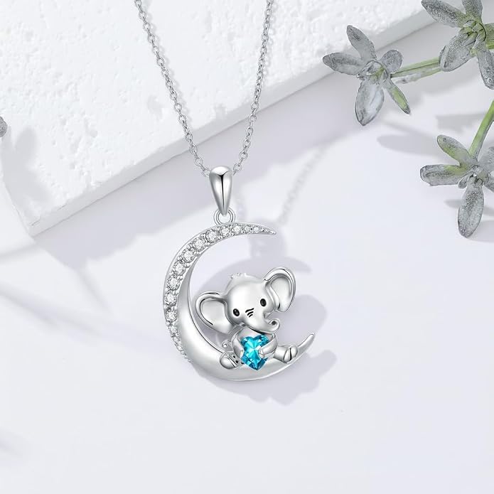 PROESS Animal Birthstone Necklace 925 Sterling Silver Otter/Axolotl/Hippo/Elephant/Dachshund/Monkey/Red Panda Pendant Necklace Animal Birthstone Jewelry Gifts for Women