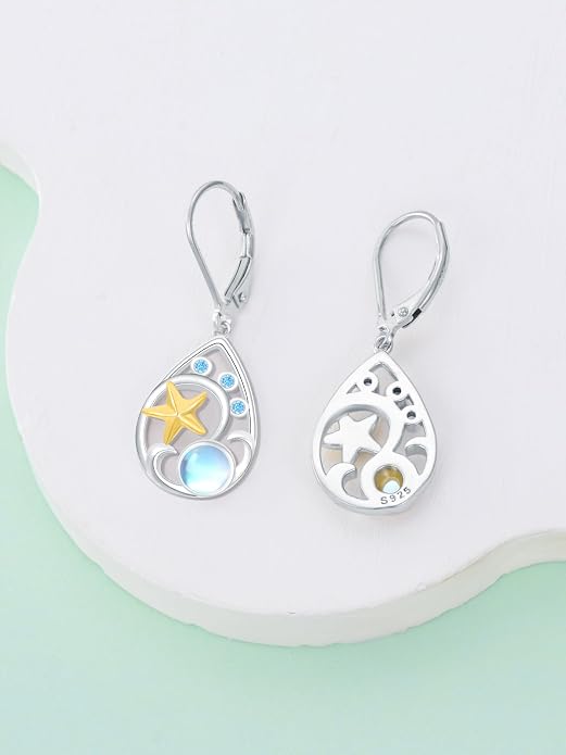 Dorunmo Moonstone Dangle Drop Earrings s925 Sterling Silver Leverback Earrings Filigree Moonstone Jewelry Birthday Gifts for Women