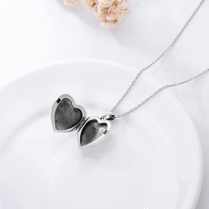 SOULMEET Personalized Silver Locket Necklace That Holds Pictures Photo Keep Someone Near to You, Memorial Custom Lockets Necklaces Letters Engraving for His Her