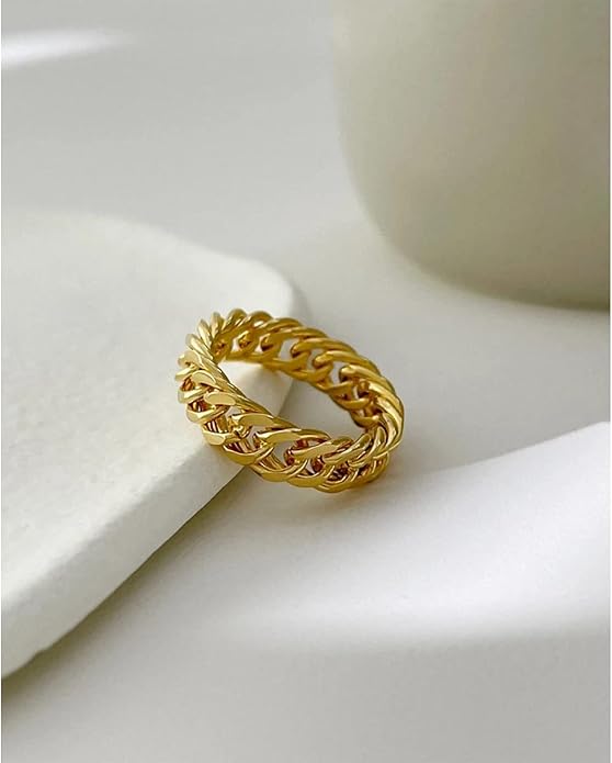 6mm Minimalist 18K Gold Stainless Steel Rings Women Link Chain Ring Finger Rings