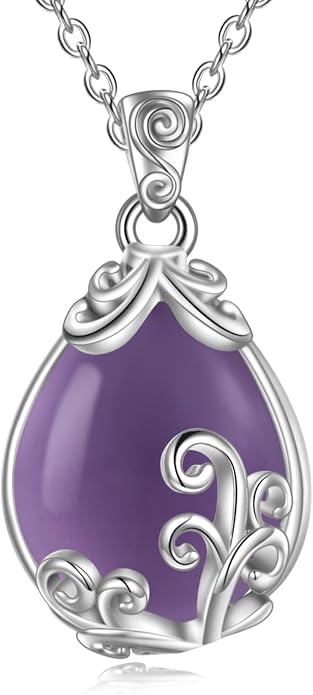 POPLYKE Sterling Silver Gemstone Teardrop Pendant Necklace Crystal Jewelry for Women